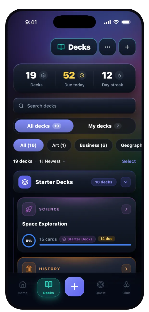 Deck library with mastery progress